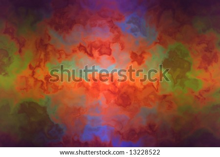 Interior wall with painted sunset clouds in bright colors