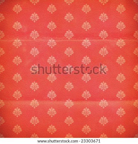 Weathered trendy red and pink damask wallpaper with spots