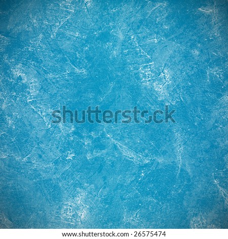 Bright blue painted or plaster wall, damaged, grunge, dirty