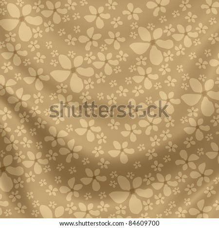 Elegantly flowing satin fabric with little flowers in brown, beige, yellow