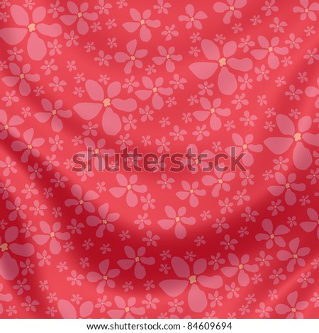 Elegantly flowing satin fabric with little flowers in pink, beige, red