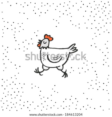 happy white hen spring holiday Easter time illustration on white dotted background