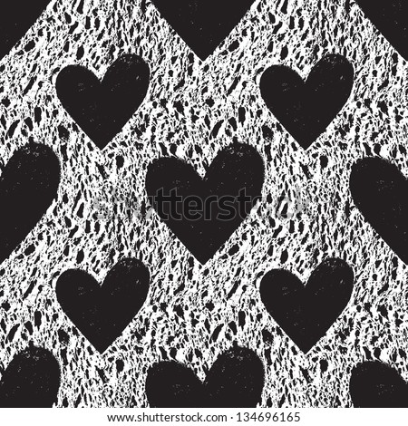 Grunge vector seamless texture with hearts. Heart background. Heart pattern. Love background. Love pattern. Seamless pattern. Retro texture. Vintage texture. Dark texture. Old pattern. Old texture