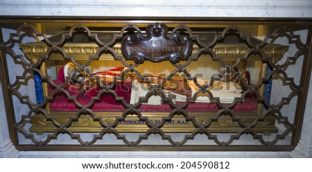 VATICAN,ITALY-APRIL 04- The body of Innocent XI in its former location at St Sebastian Chapel in St Peter\'s Basilica on April 04,2014 in Vatican