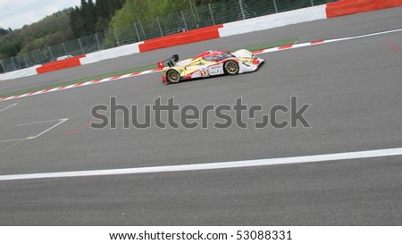 SPA, BELGIUM - MAY 8: French racing driver Jean-Christophe Boullion in the Rebellion Racing car at circuit Spa-Francorchamps May 8, 2010 in Francorchamps, Belgium.