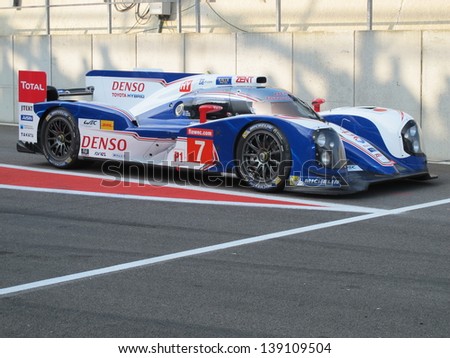 SPA-FRANCORCHAMPS, BELGIUM - MAY 4: The Toyota TS030 Hybrid car waiting at the end of the pitlane during round 2 of the FIA World Endurance Championship on May 4, 2013 in Spa-Francorchamps, Belgium.
