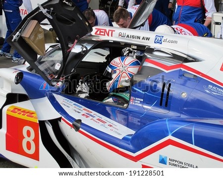 SPA-FRANCORCHAMPS, BELGIUM - MAY 1: British race car driver Anthony Davidson sitting in the Toyota during round 2 of the FIA World Endurance Championship on May 1, 2014 in Spa-Francorchamps, Belgium.