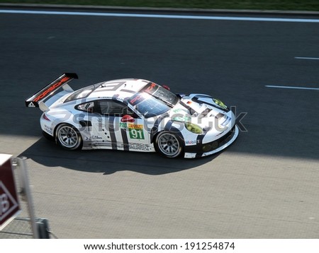 SPA-FRANCORCHAMPS, BELGIUM - MAY 3: No. 91 Team Manthey Porsche 911 RSR of Pilet and Bergmeister during round 2 of the FIA World Endurance Championship on May 3, 2014 in Spa-Francorchamps, Belgium.