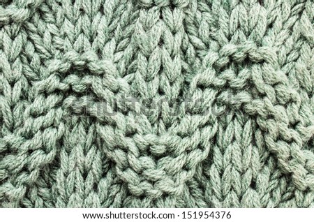 Knitted woolen fabric texture in pastel  green color. High resolution Fabric textile background