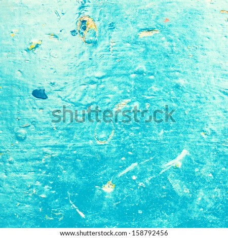 Abstract sea water textured background in old grunge style. Blue and cyan color oil paints background.