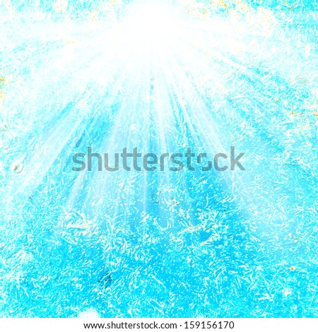 Abstract sea water and sand textured background with summer ray in old grunge style. Blue and yellow color oil paints background.