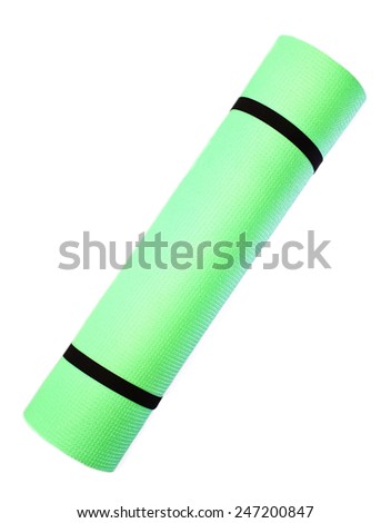 Lightweight foam Yoga Mat roll isolated on white background. Sport equipment