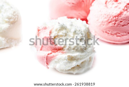 Strawberry Ice Cream Macro. Beautiful Ice-Cream Balls close up.