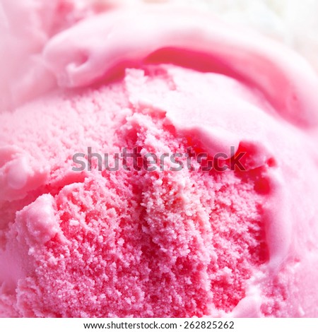 Strawberry Ice Cream Background. Beautiful Ice-Cream Balls close up.
