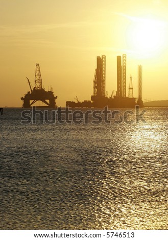 Oil rig in the Caspian Sea near Baku