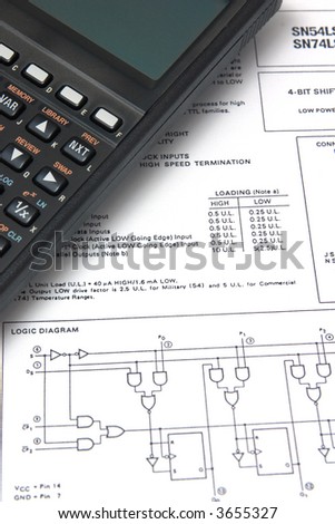 student with scientific text and calculator isolated