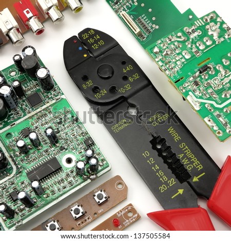 Green circuit board, wire stripper and electrical components