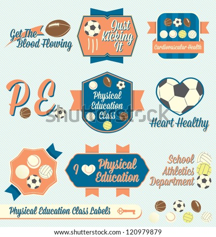 Vector Set Vintage Physical Education Class Labels and Icons Vector Set Vintage Physical Education Class Labels and Icons