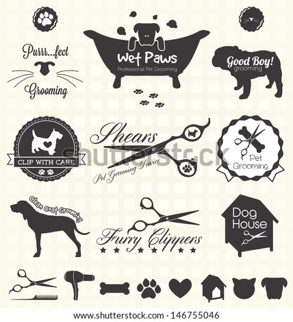 Vector Set Pet Grooming Labels Vector Set Pet Grooming Labels