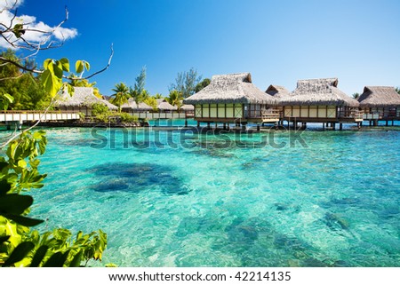 Over water bungalows with over amazing green lagoon