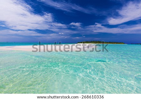 Long sand bar at the end of tropical island with pristine water