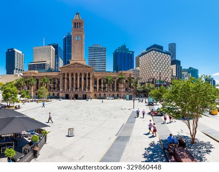 BRISBANE, AUS - OCT 21 2015: Fish eye view of Brisbane City Hall. The building is used for royal receptions, orchestral concert, graduations and political meetings.