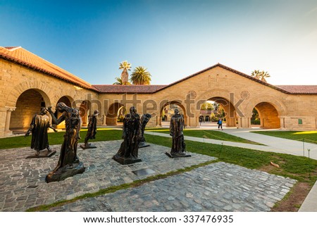 PALO ALTO, USA - OCT 22 2014: Stanford University and park. Stanford University is one of the world\'s leading research and teaching institutions. It is located in Stanford, California.
