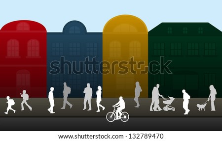 People walking through the city. Also available in vector.
