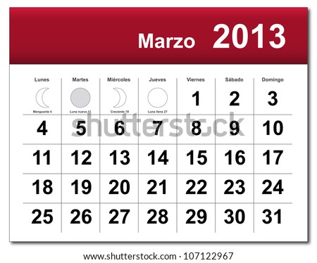March 2013 Calendar on Spanish Version Of March 2013 Calendar  Calendario De Marzo De 2013
