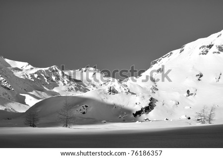 high Val Martello, Italian Alps in winter. Black and white conversion