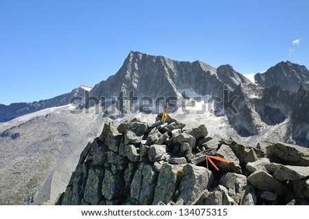 The summit of Mount Adamello (m 3539, 11611 ft) and its north face in Italian Alps
