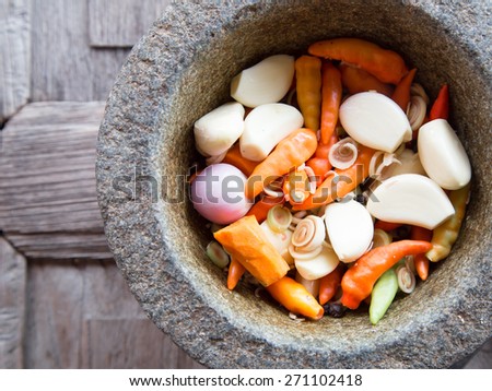 Stone mortar is a type of cookware Which is used to make food. Chili, salad, or any foods that need to be crushed. the source of the Stone mortar so include (Thailand).