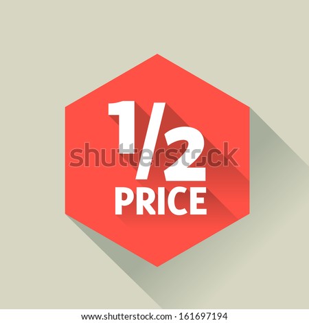 Flat design sale discount one half price hexagon button with long shadow, 10 EPS