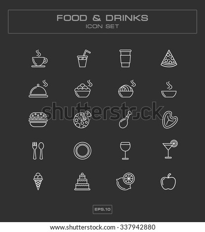 FOOD & DRINK - Linear White Icon Set