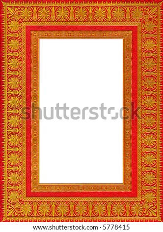 Frame of an old ancient red book cover with ornaments from 1885 with golden ornaments