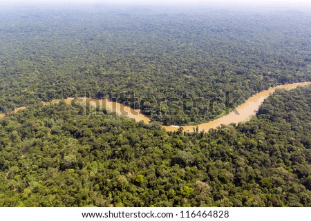 The Cononaco river in the Ecuadorian Amazon from the air