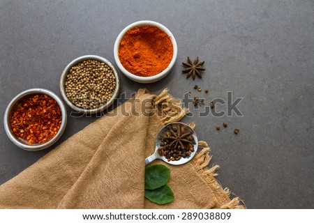 Mix spices and herb background for decorate design.