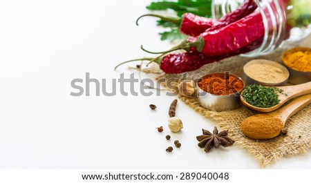 Mix spices and herb background for decorate design.