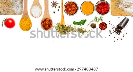 Herb and spices for cooking on white background(clipping path).