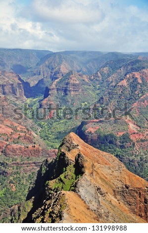 A close up view of the Waimea Canyon. This canyon in Kauai is compared to the Grand Canyon of the Rockies. Smaller is size but spectacular in its own right.