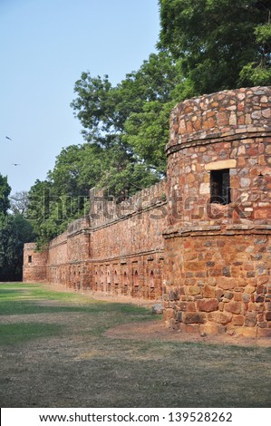 The protective wall around the tomb of Sikander Lodi in the Lodi Gardens in Delhi