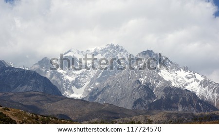beautiful snow mountain landscape Mount Yulong or Jade Dragon snow mountain in Lijiang, Yunnan province