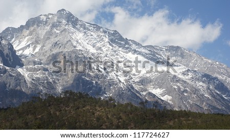 beautiful wonderful snow mountain landscape Mount Yulong or Jade Dragon snow mountains