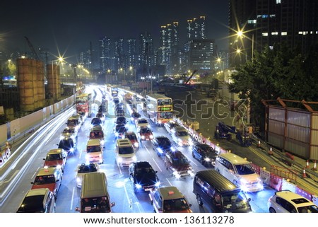 HONG KONG - MARCH 22: traffic jam surround the West Kowloon Terminus site in Kowloon on march 22 2013,it will be the terminus of the Hong Kong Section of Guangzhou-Shenzhen-Hong Kong Express Rail Link