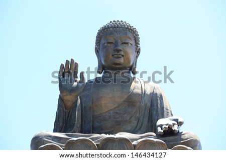 HONG KONG, JUNE 29, Tian Tan Buddha, also known as the Big Buddha, is a large bronze statue of a Buddha located at Ngong Ping, Lantau Island, in Hong Kong on 29 june 2013. one of landmark of hong kong