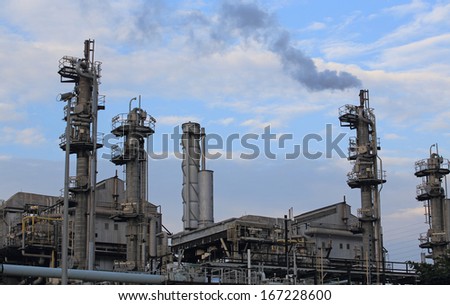 smoking coal used power station in china hong kong with the beautiful blue sky horizontal background