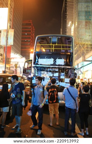 HONG KONG, OCT 1: as protesters occupy the road, bus are forced to stay here in Mongkok on 1 October 2014. after police fire tear shell in peaceful protest on 28 sept, more people join the protest