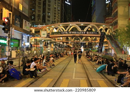 HONG KONG,OCT.1: protesters occupy the street  in Causeway bay on 1 October 2014. after riot police fire tear shell to the peaceful protesters, people join the protest