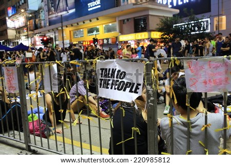 HONG KONG,OCT.1: protesters occupy the street  in Causeway bay on 1 October 2014. after riot police fire tear shell to the peaceful protesters, people join the protest