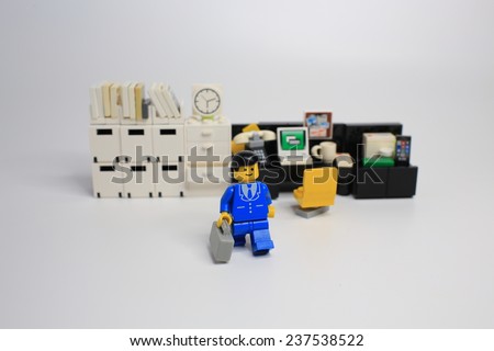 HONG KONG, NOV 2: Different bricks create the office environment from different series in hong kong on 2 november 2014. lego is the famous toy as it\'s recombination